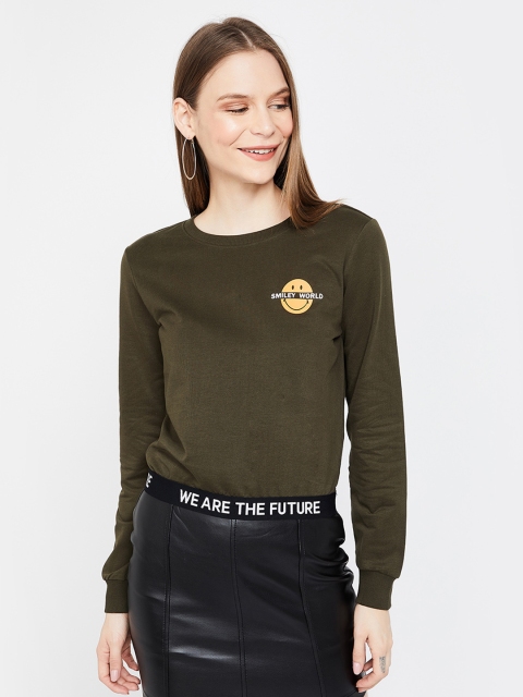 

Smiley World Women Olive Green Printed Sweatshirt