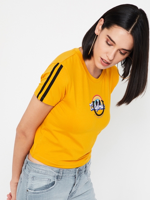

Smiley World Women Yellow Printed Round Neck T-shirt