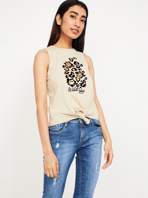 

Smiley World Women Beige Pure Cotton Printed Top