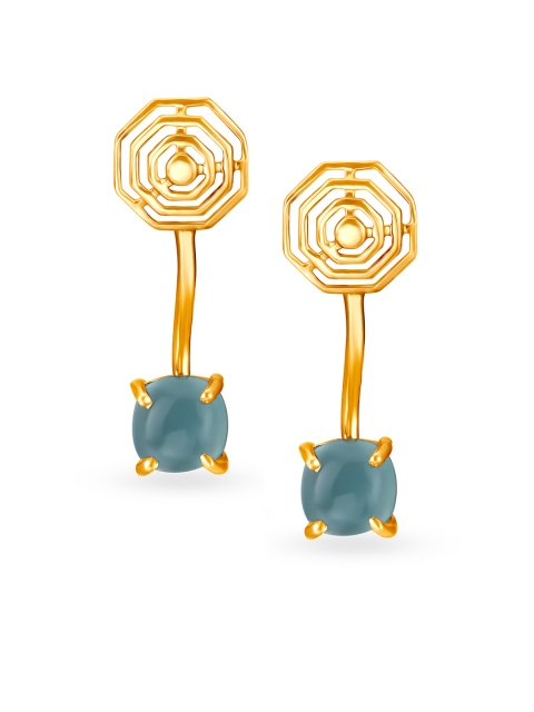 

Mia by Tanishq 14KT Gold Calsidoni Drop Earrings with Octagonal Design