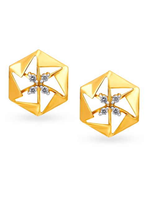 

Mia by Tanishq 14KT Yellow Gold Diamond Stud Earrings with Hexagonal Design
