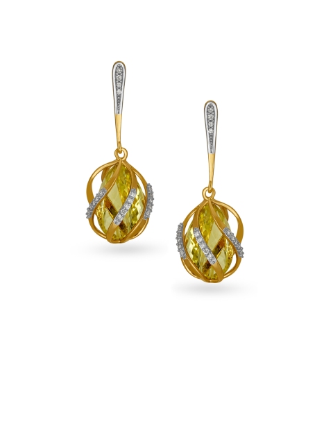 

Mia by Tanishq 14KT Yellow Gold Diamond Drop Earrings with Topaz