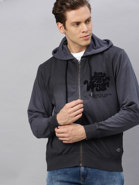 

Roadster Men Charcoal Grey Dyed Hooded Sweatshirt