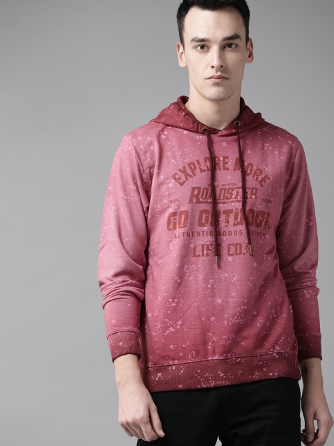 

Roadster Men Pink Printed Hooded Sweatshirt