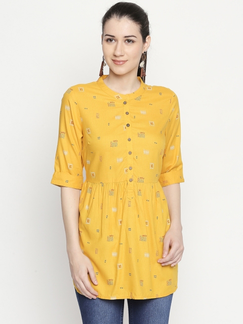 

AKKRITI BY PANTALOONS Women Yellow Printed Shirt Style Top