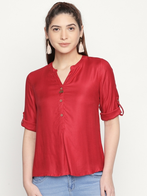 

AKKRITI BY PANTALOONS Women Red Self Design Shirt Style Top