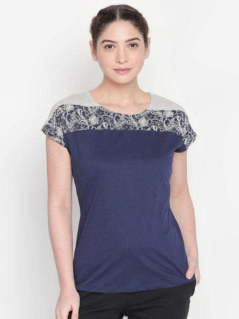 

Ajile by Pantaloons Women Navy Blue Printed Pure Cotton Top