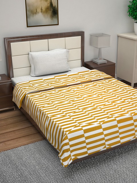 

Divine Casa Mustard Yellow & White Geometric AC Room 110 GSM Single Bed Dohar