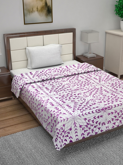 

Divine Casa White & Purple Leaf Print AC Room 110 GSM Single Bed Dohar