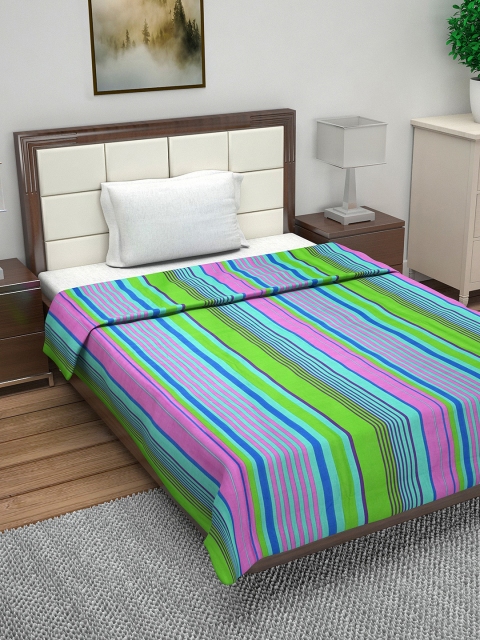 

Divine Casa Green & Pink Striped AC Room 110 GSM Single Bed Dohar
