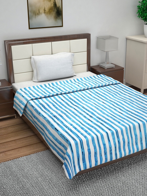 

Divine Casa Blue & White Striped AC Room 110 GSM Single Bed Dohar