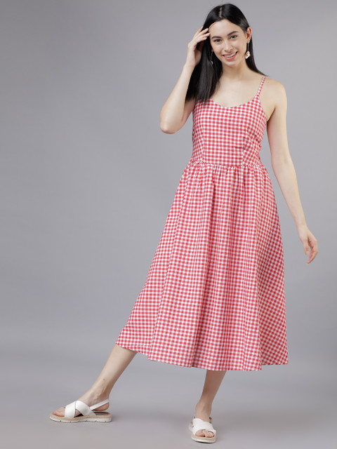 

Tokyo Talkies Women Red & White Fit and Flare Dress