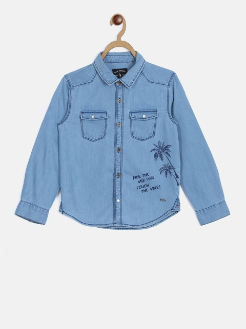 

Blue Giraffe Boys Blue Regular Fit Printed Casual Denim Shirt
