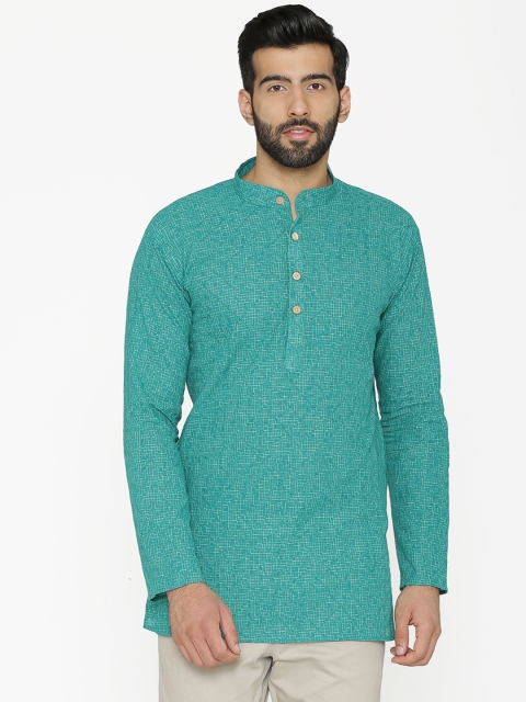 

Wintage Men Sea Green Checked Straight Kurta