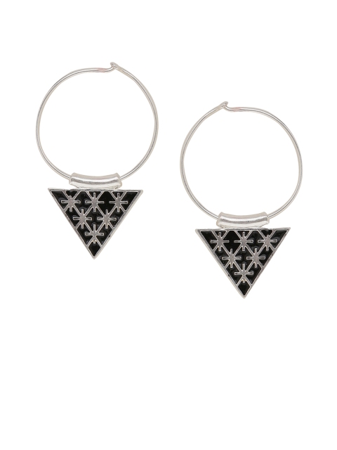 

Voylla Silver-Toned & Black Triangular Hoop Earrings