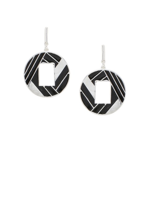 

Voylla Silver-Toned & Black Circular Drop Earrings
