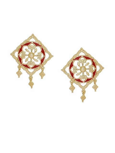 

Voylla Gold-Toned & Red Square Studs