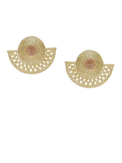 

Voylla Brass Plated Gold-Toned & Beige Handcrafted Geometric Studs
