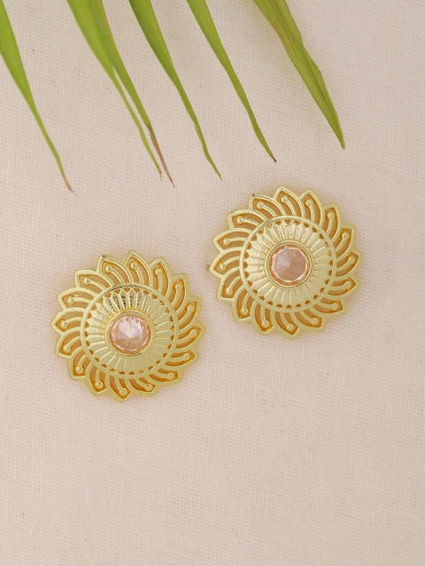 

Voylla Gold-Toned & Beige Swirls Stone-Studded Handcrafted Studs