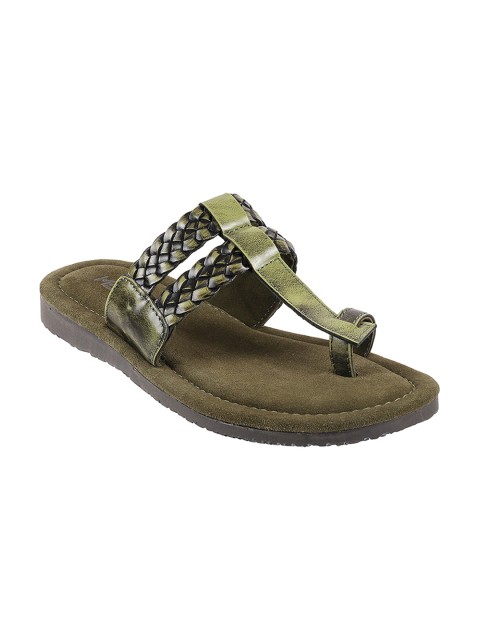

Metro Men Olive Green Leather Sandals