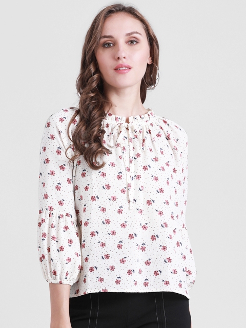 

Zink London Women Off-White Printed A-Line Top