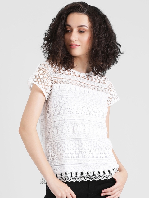 

Zink London Women White Self Design Lace Top