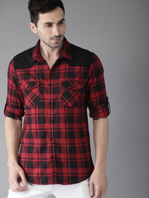 

Moda Rapido Men Red & Dark Navy Blue Slim Fit Checked Casual Shirt