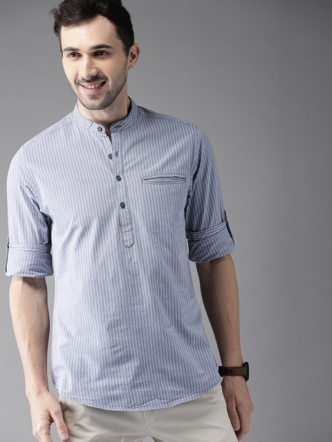 

HERE&NOW Men Blue & White Regular Fit Striped Casual Shirt