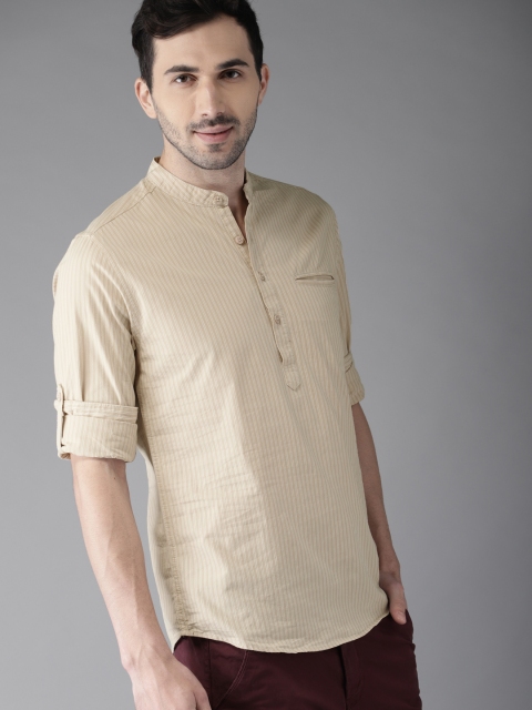 

HERE&NOW Men Beige & White Regular Fit Striped Casual Shirt