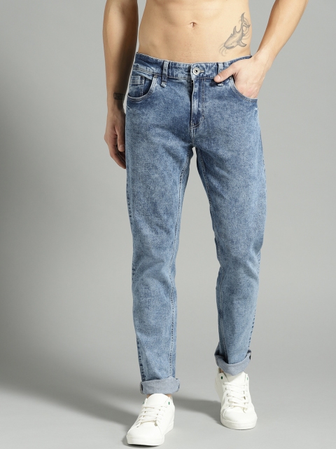 Men Blue Acid Wash Slim Fit Mid-Rise Clean Look Stretchable Jeans