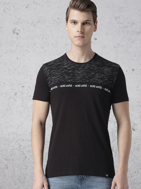 

Ecko Unltd Men Black & White Solid Round Neck T-shirt