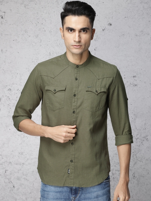 

Ecko Unltd Men Olive Green Slim Fit Solid Casual Shirt