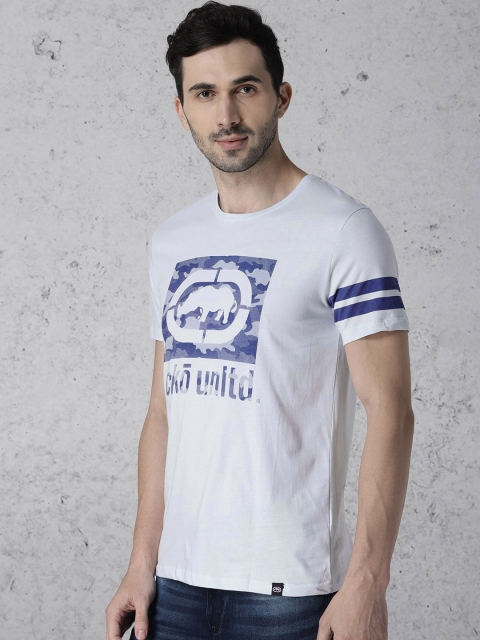 

Ecko Unltd Men White & Blue Printed Slim Fit Round Neck T-shirt