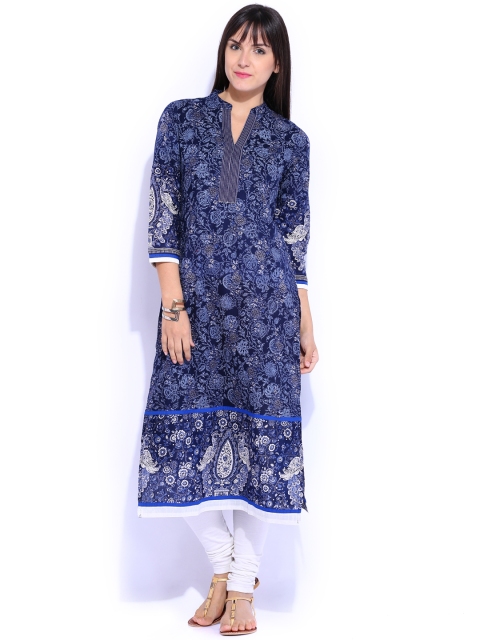 

Vishudh Navy Printed Kurta, Navy blue