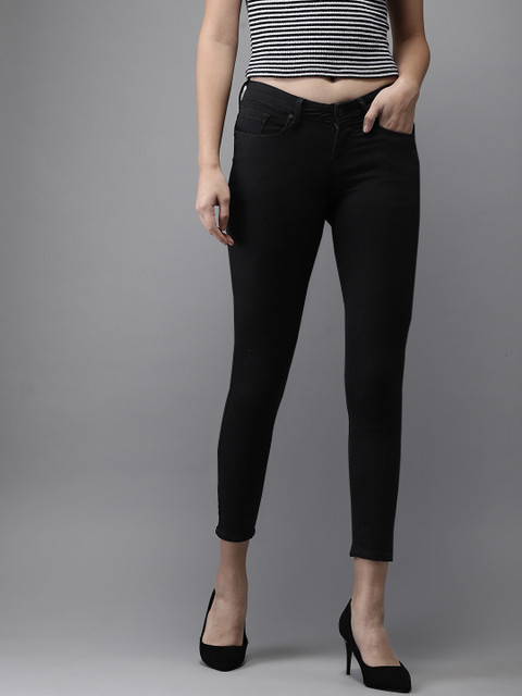 

HERE&NOW Women Black Super Skinny Fit Mid-Rise Clean Look Stretchable Cropped Jeans