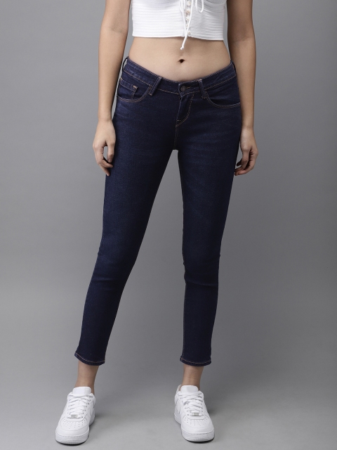 

HERE&NOW Women Blue Skinny Fit Mid-Rise Clean Look Stretchable Cropped Jeans