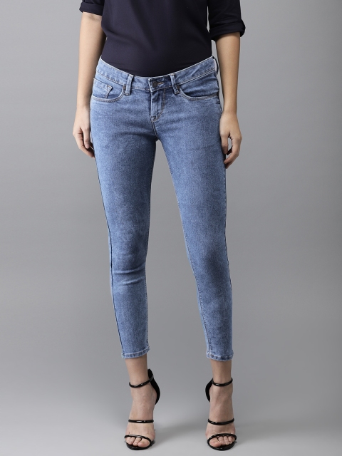 

HERE&NOW Women Blue Super Skinny Fit Mid-Rise Clean Look Stretchable Cropped Jeans