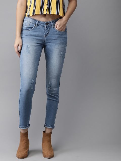 

HERE&NOW Women Blue Skinny Fit Mid-Rise Mildly Distressed Stretchable Jeans