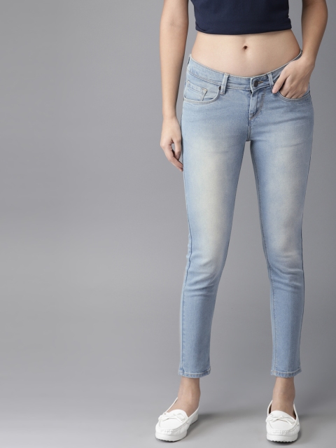 

HERE&NOW Women Blue Skinny Fit Mid-Rise Clean Look Stretchable Cropped Jeans