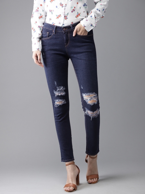 

HERE&NOW Women Blue Skinny Fit Mid-Rise Highly Distressed Stretchable Jeans