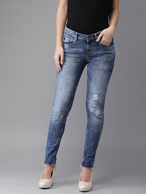 

HERE&NOW Women Blue Skinny Fit Mid-Rise Mildly Distressed Stretchable Jeans
