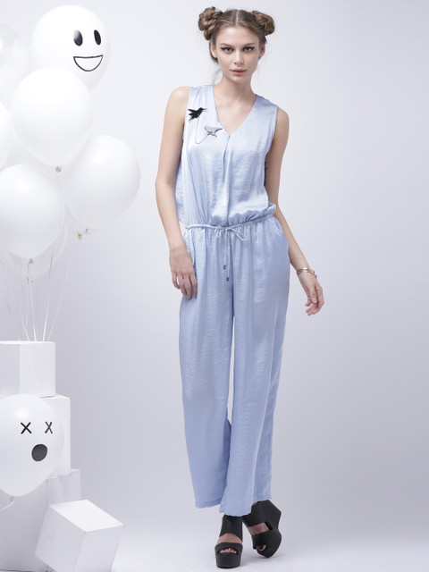 

Encrypt Blue Waisted Jumpsuit with Flared Leg & Open Back
