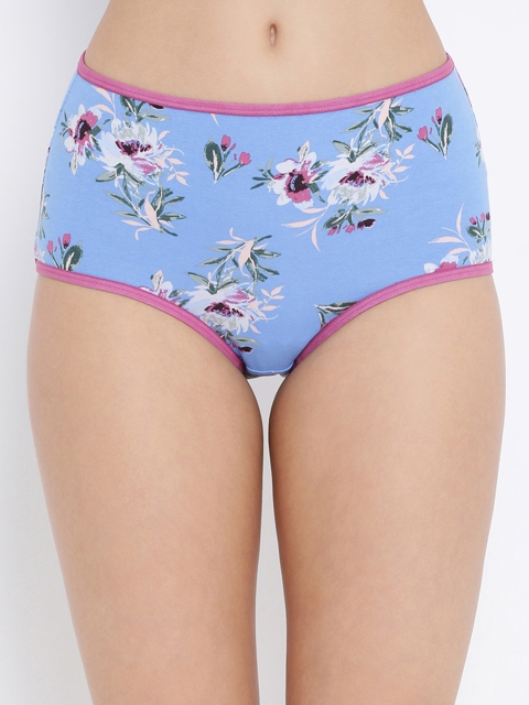 

Clovia Women Blue High Waist Floral Printed Hipster Brief PN3135P03XL