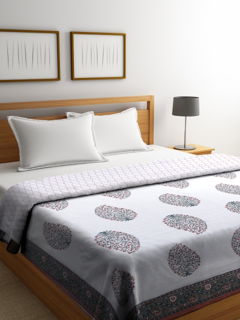 

Rajasthan Decor White & Green Floral AC Room 120 GSM Double Bed Dohar