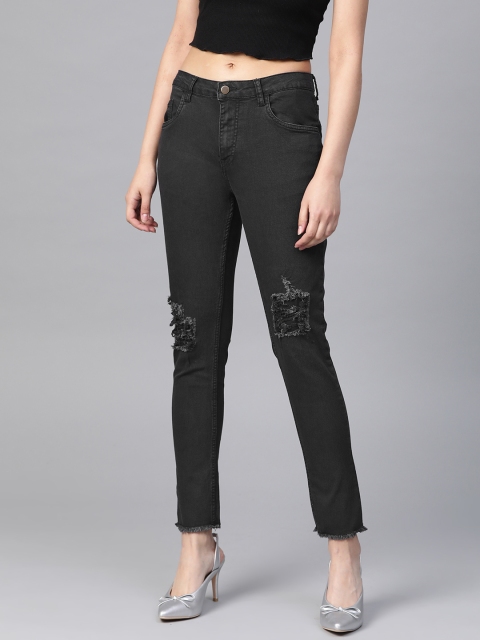 

DressBerry Women Black Skinny Fit Mid-Rise Mildly Distressed Stretchable Ankle Length Jeans