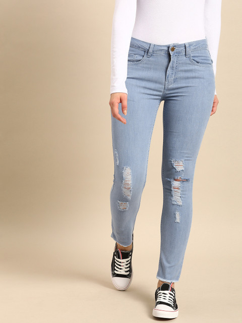 

DressBerry Women Blue Skinny Fit Mid-Rise Highly Distressed Stretchable Ankle Length Jeans