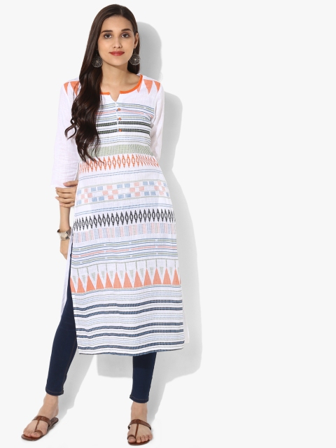 

Sangria Women White & Blue Striped Straight Kurta