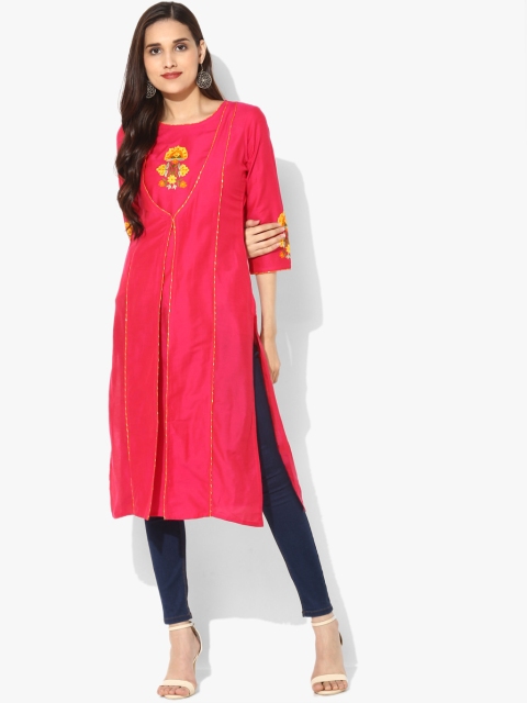 

Sangria Women Fuchsia & Yellow Yoke Design Layered Straight Kurta