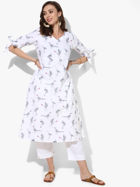 

Sangria Women White & Navy Blue Printed Kurta with Trousers