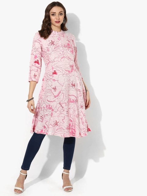 

Sangria Women Pink Map Printed A-Line Kurta